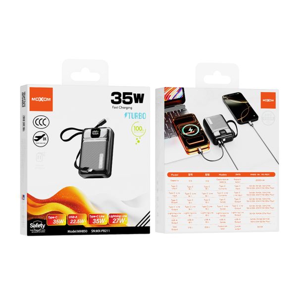MOXOM power bank Turbo MX-PB211 35W Fast charging 20000mAh, crni - EP3233542