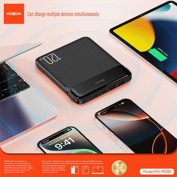 MOXOM power bank Utopia MX-PB180 120W Super fast charging 20000mAh, crni - EP3233545