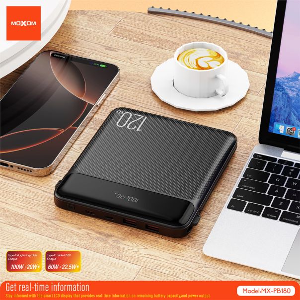 MOXOM power bank Utopia MX-PB180 120W Super fast charging 20000mAh, crni - EP3233545