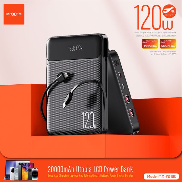 MOXOM power bank Utopia MX-PB180 120W Super fast charging 20000mAh, crni - EP3233545