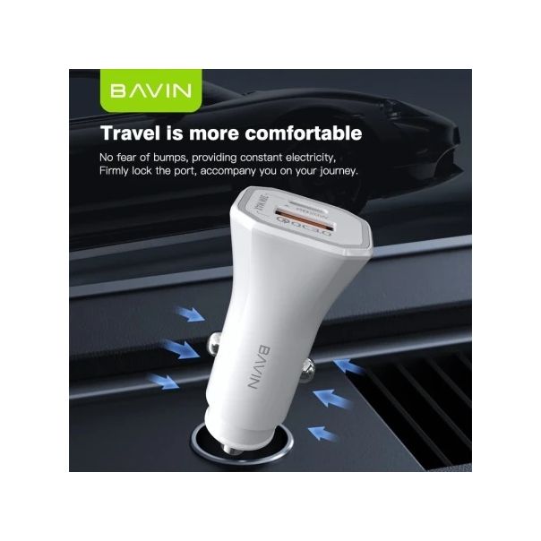 BAVIN Auto punjač 20W PD QC3,0 USB i type-C, bela - 90040