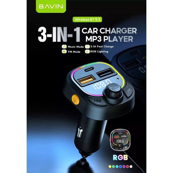 BAVIN FM Transmiter Auto punjač, RGB ambient - 90902