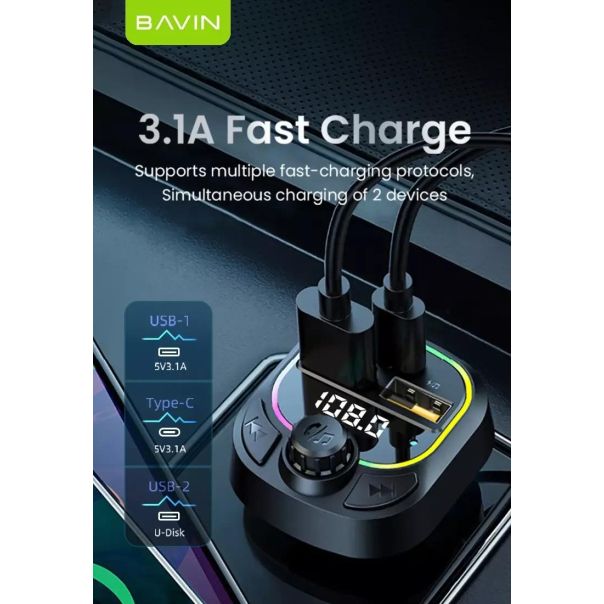 BAVIN FM Transmiter Auto punjač, RGB ambient - 90902