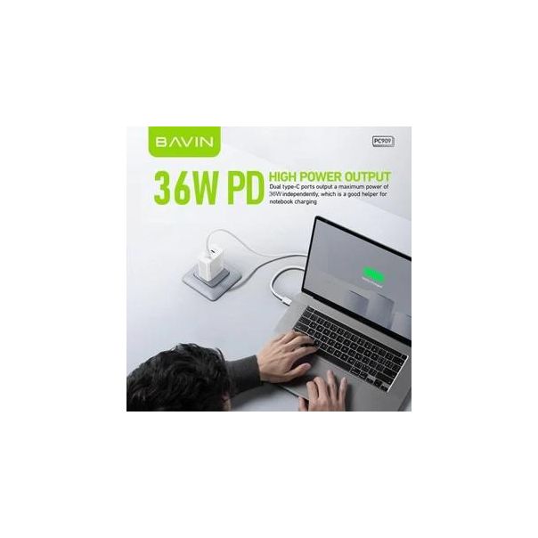 BAVIN Punjač 36W 2x Type-C, bela - 90048
