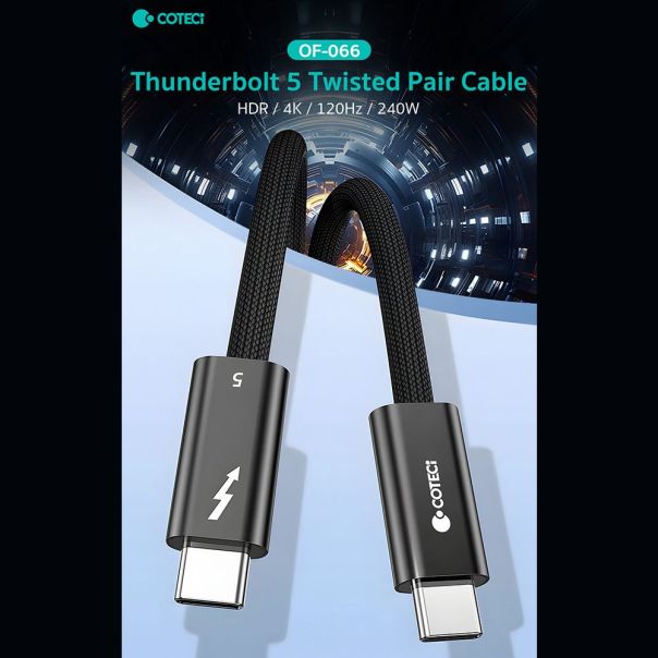 Data kabl Coteci Thunderbolt OF-066 120Gbps 240W 4k PD Type C na Type C crni 0.3m - EP2978113