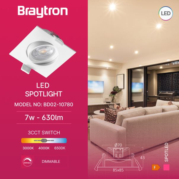 BRAYTRON LED spot svetiljka BRY-SPOTLED G3-7W-SQR-WHT-3IN1 - BD02-10780