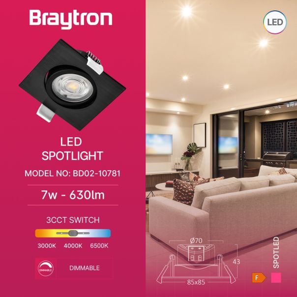 BRAYTRON LED spot svetiljka BRY-SPOTLED G3-7W-SQR-BLC-3IN1 - BD02-10781