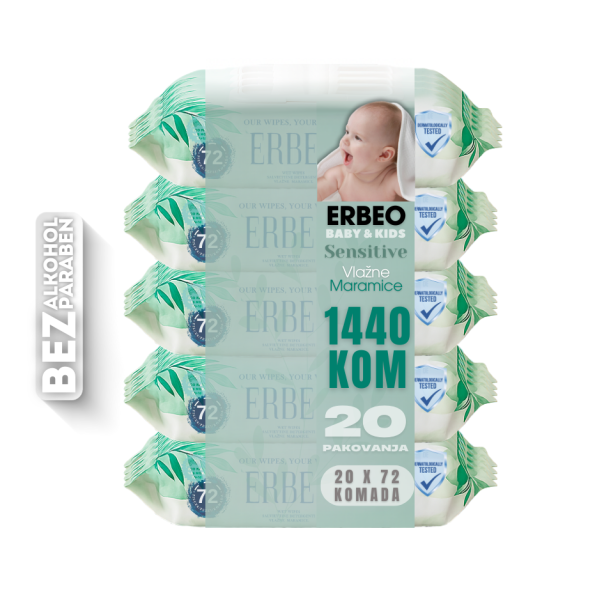 ERBEO Vlažne maramice Sensitive, 72 komada, 20 pakovanja - M20-EBWPST722405