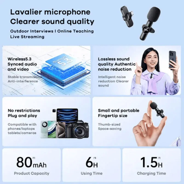 Bezicni mikrofon Lavalier Remax K10 2u1 za mobilni telefon Type-C crni - 619026