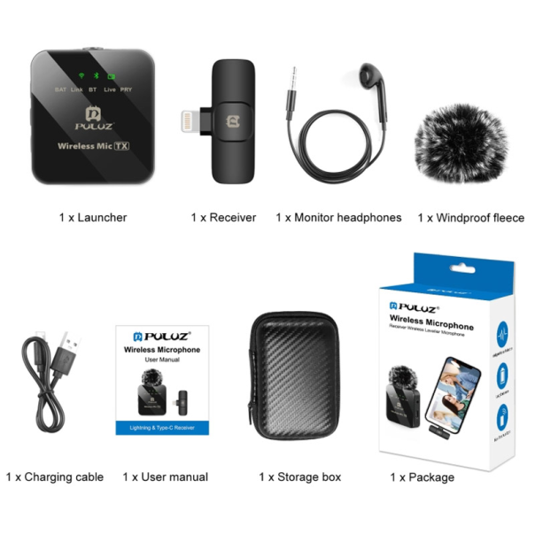 Bezicni mikrofon Lavalier za mobilni telefon PULUZ PU645B iPhone Lightning - 612995