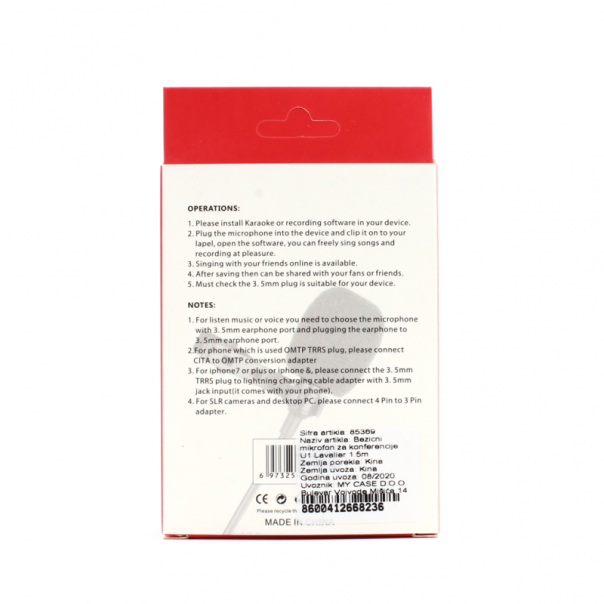 Konferencijski mikrofon U1 Lavalier 1.5m - 85369