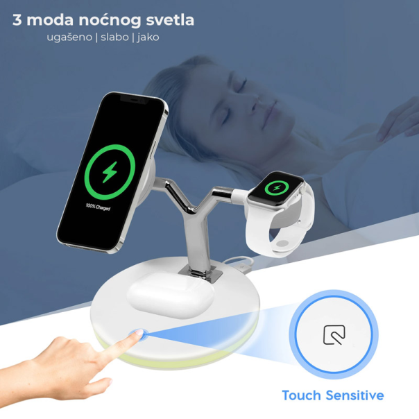 Bezicni punjač 3u1 Magsafe za Apple Watch, AirPods iPhone beli - 051316