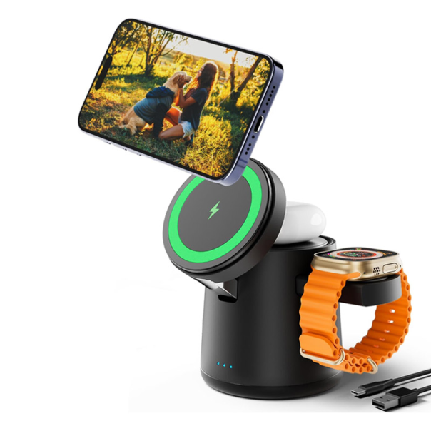 Bezicni punjač 3u1 za Iphone,AirPods,Apple watch S7 crni - 614460