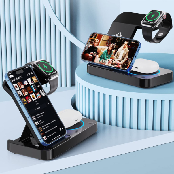 Bezicni punjač B-18 4u1 za 2x iPhone,Airpods,Apple Watch 15W crni - 058951