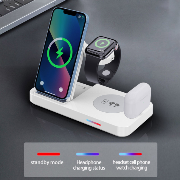 Bezicni punjač B-19 4u1 za 2x iPhone,Airpods,Apple Watch 15W beli - 603586