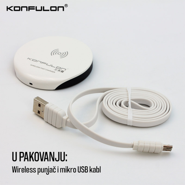 Bezicni punjač KONFULON Q02 10W belo crni - 613818