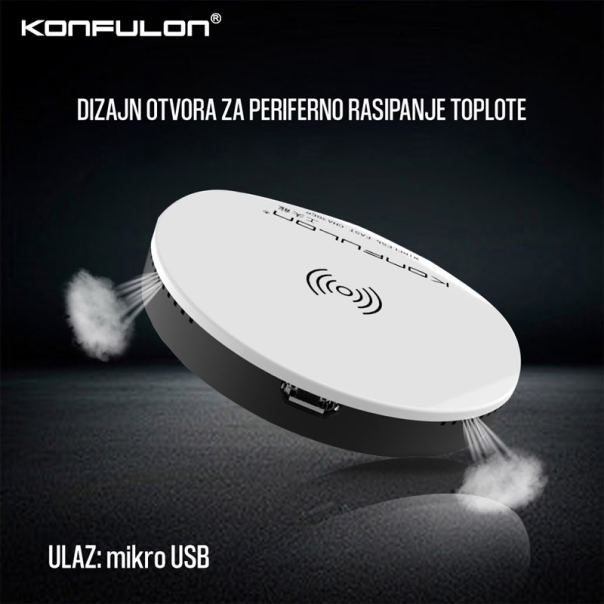 Bezicni punjač KONFULON Q02 10W belo crni - 613818