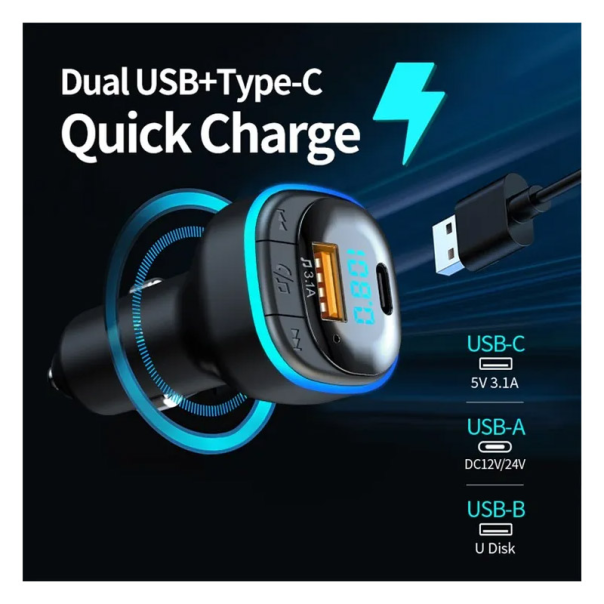 Bluetooth FM LED Transmiter C33 5V/ 3.1A crni - 600230