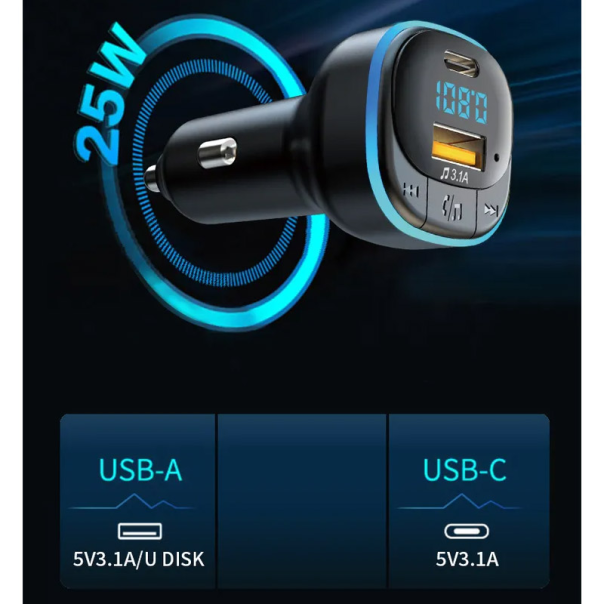 Bluetooth FM LED Transmiter C33 5V/ 3.1A crni - 600230