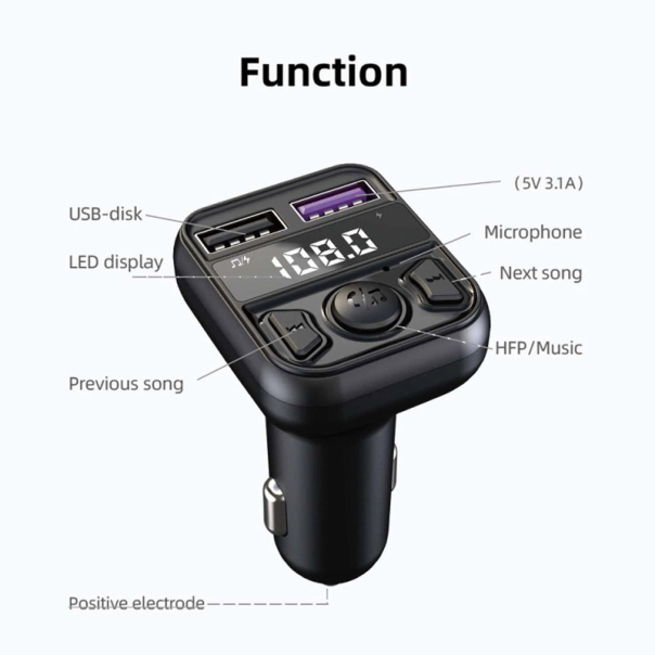 Bluetooth FM LED Transmiter C44 5V/ 3.1A crni - 612002