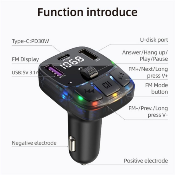 Bluetooth FM LED Transmiter C57 crni - 614210