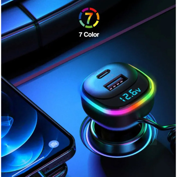 Auto punjač K2 RGB 3U1 USB PD36/ 65W/ 5V/ 3.1A crni - 600231