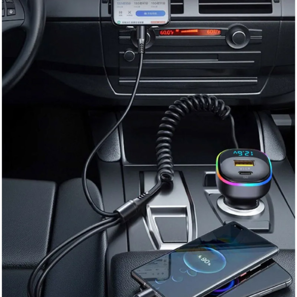 Auto punjač K2 RGB 3U1 USB PD36/ 65W/ 5V/ 3.1A crni - 600231