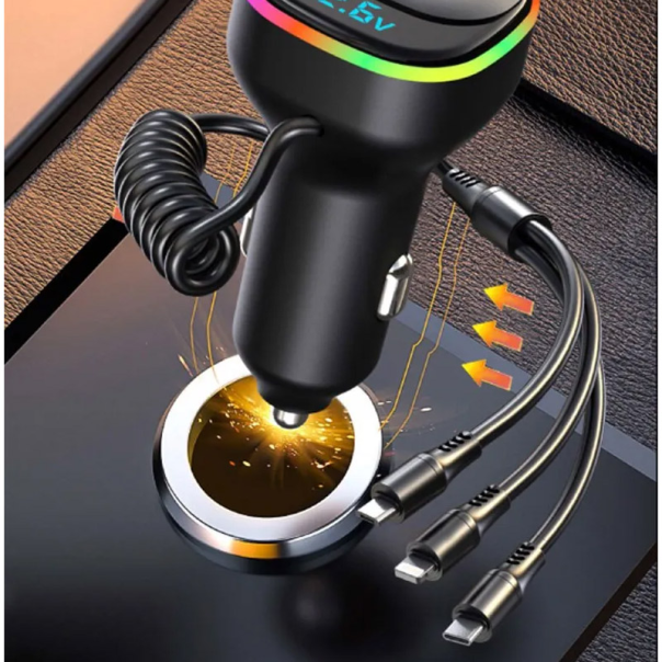 Auto punjač K2 RGB 3U1 USB PD36/ 65W/ 5V/ 3.1A crni - 600231