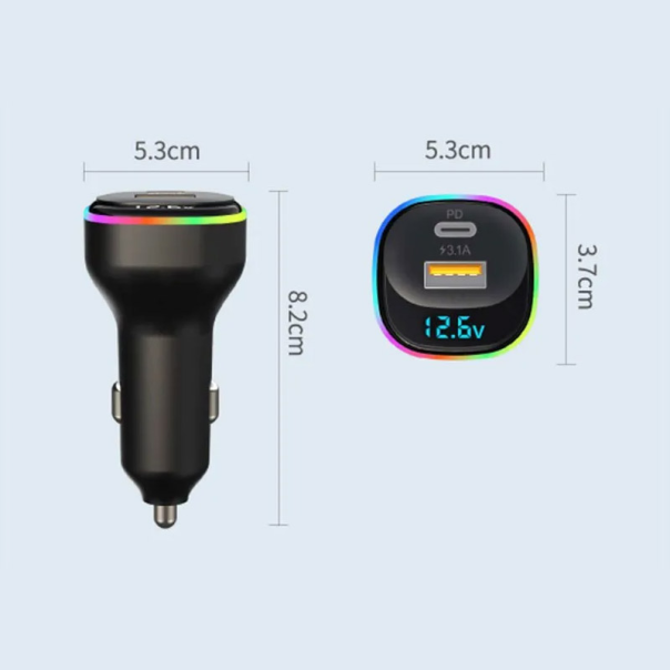 Auto punjač K2 RGB 3U1 USB PD36/ 65W/ 5V/ 3.1A crni - 600231