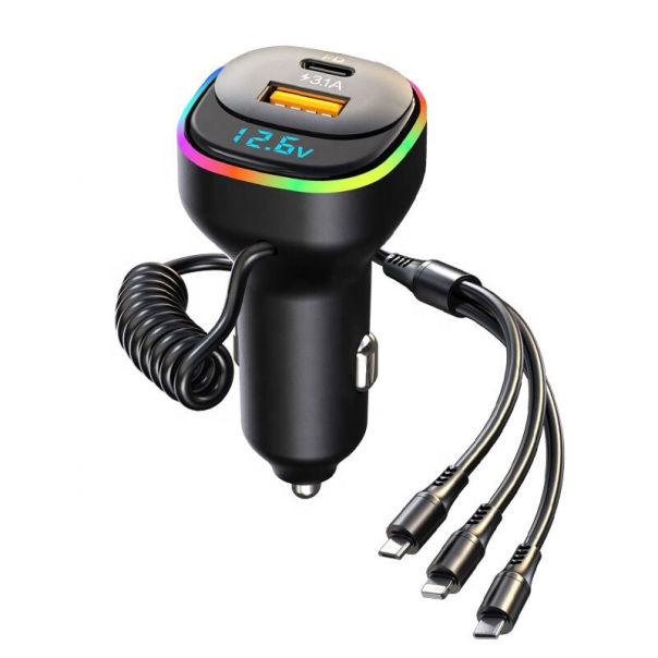 Auto punjač K2 RGB 3U1 USB PD36/ 65W/ 5V/ 3.1A crni - 600231