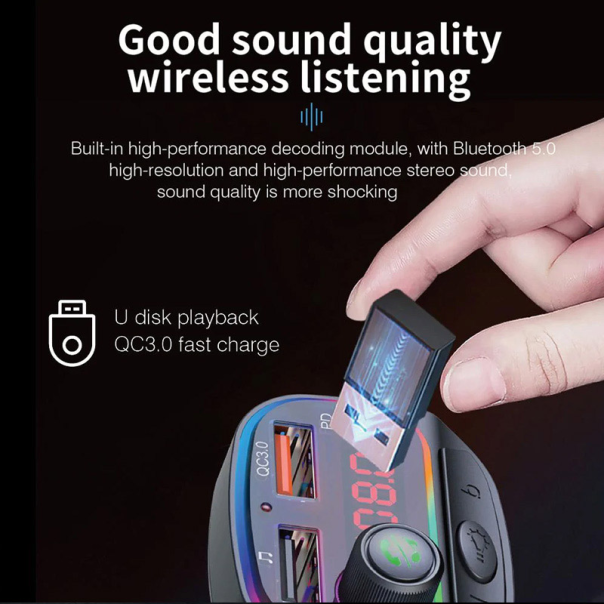 Bluetooth FM RGB Transmiter C14 QC3.0+PD crni - 600232