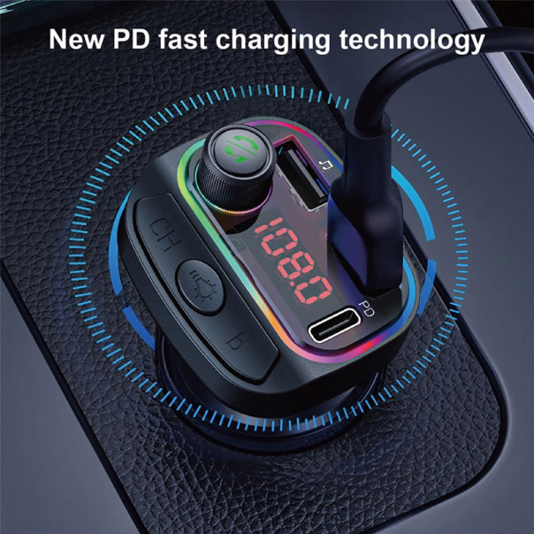 Bluetooth FM RGB Transmiter C14 QC3.0+PD crni - 600232