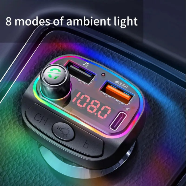 Bluetooth FM RGB Transmiter C15 3.1A+Type-C crni - 614524