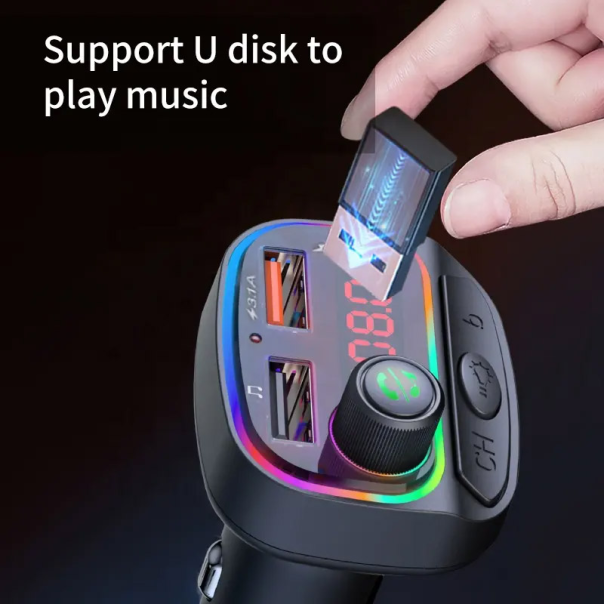Bluetooth FM RGB Transmiter C15 3.1A+Type-C crni - 614524