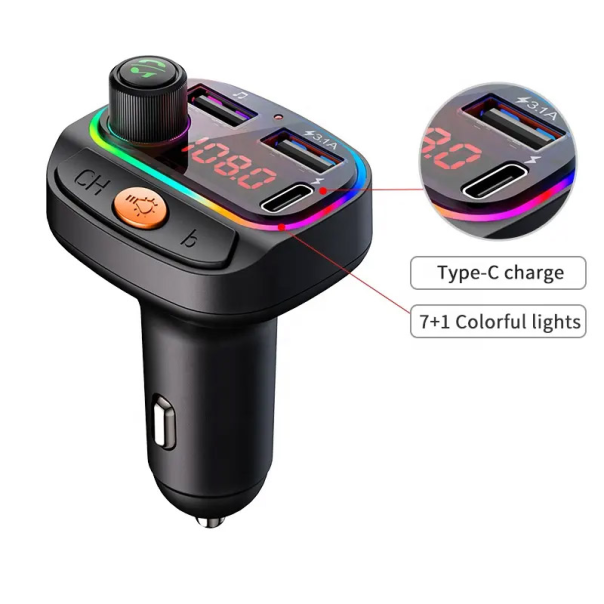Bluetooth FM RGB Transmiter C15 3.1A+Type-C crni - 614524