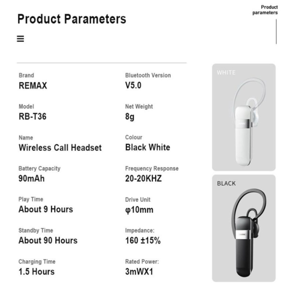 Bluetooth headset (slusalica) REMAX RB-T36 crna - 612068