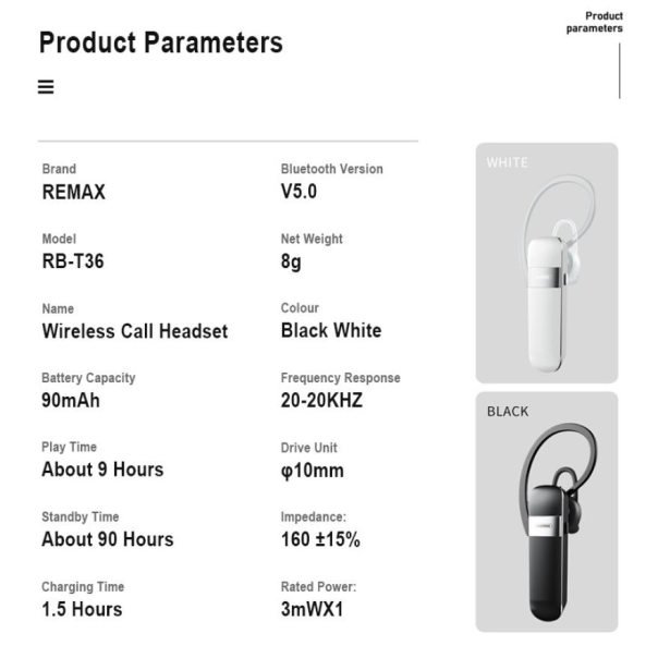 Bluetooth slusalica REMAX RB-T36 crna - 206768