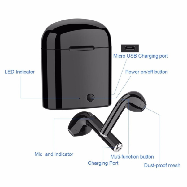 Bluetooth slusalice Airpods i7s TWS crne HQ - 99986