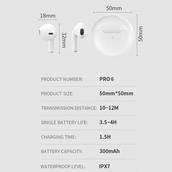 Bluetooth slušalice AirPhones Pro 6 HQ crne - 612075