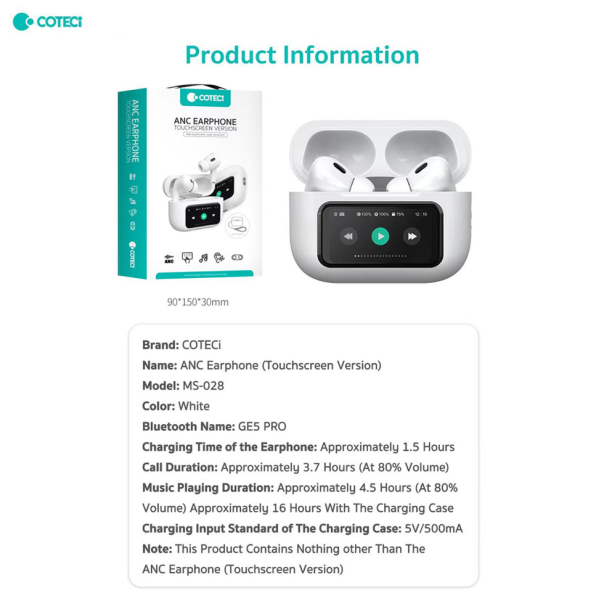 Bluetooth slusalice Coteci MS-028 AI bele - 222497
