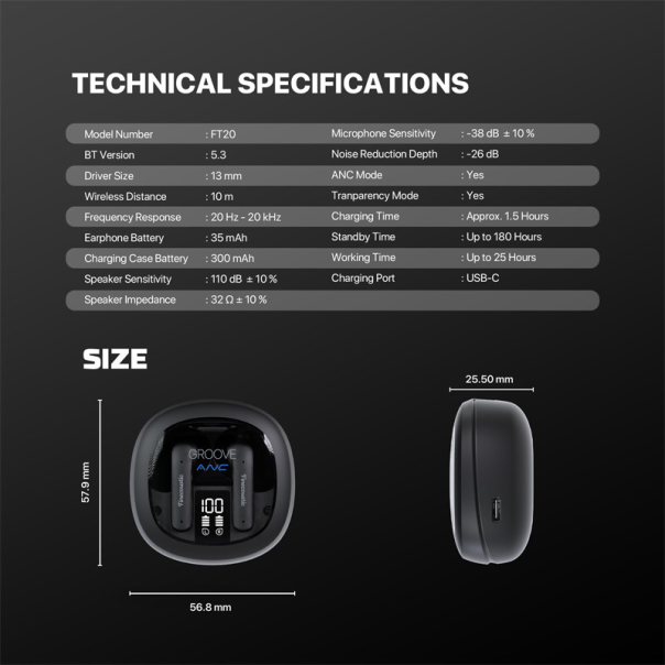 Bluetooth slušalice Fantech FT20 Groove ANC crne - G223718