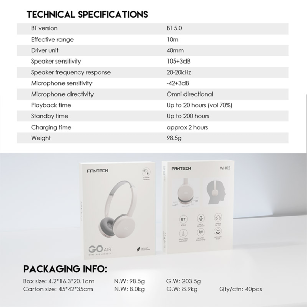 Bluetooth slušalice Fantech GO Air WH02 bez - G208889