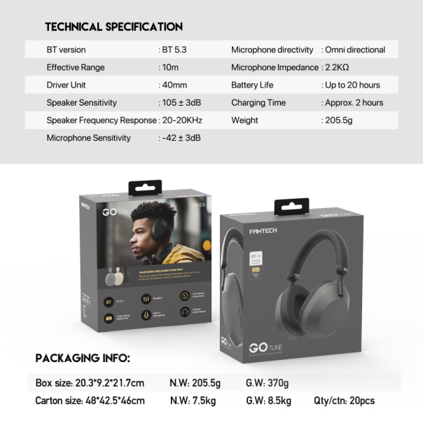 Bluetooth slusalice Fantech GO Tune WH06 sive - 217202