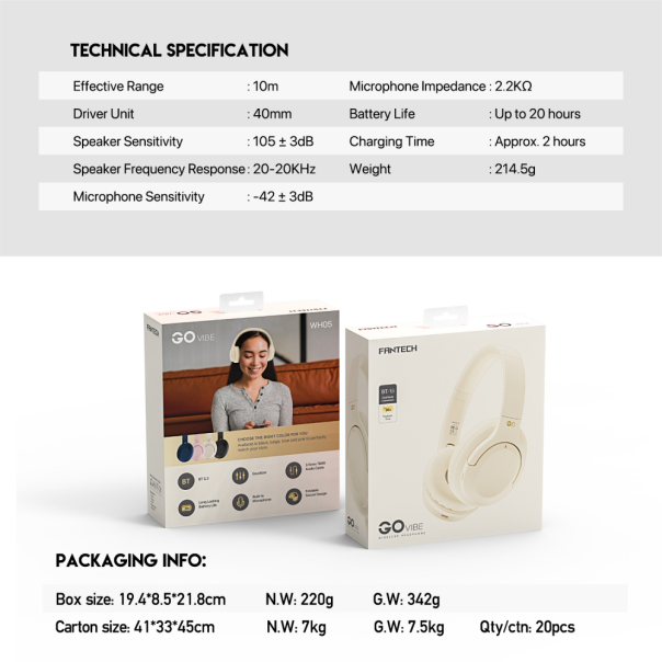 Bluetooth slusalice Fantech GO Vibe WH05 bez - 213451