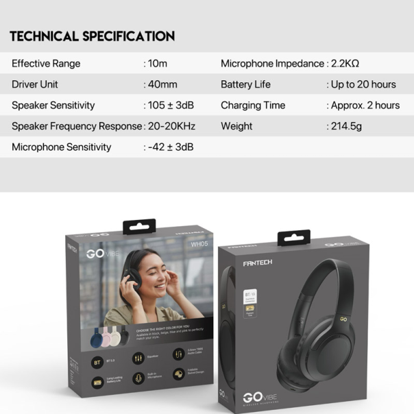 Bluetooth slušalice Fantech GO Vibe WH05 crne - G213450