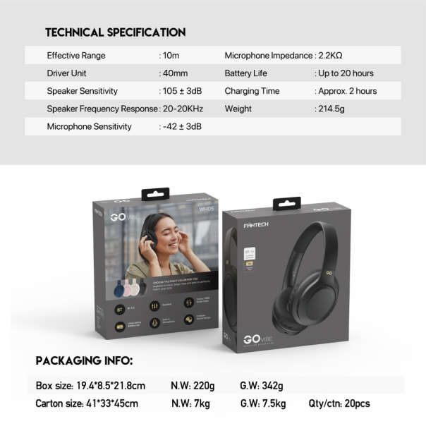 Bluetooth slusalice Fantech GO Vibe WH05 crne - 213450