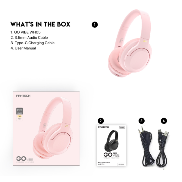 Bluetooth slusalice Fantech GO Vibe WH05 pink - 213453