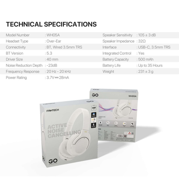 Bluetooth slušalice Fantech GO Vibe WH05A sive - G220824