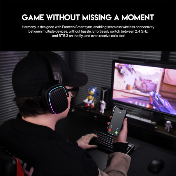 FANTECH Bežične gaming slušalice WHG02 Harmony, crna - 217308