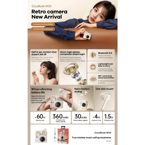 Bluetooth slusalice REMAX CozyBuds W33 bele - 221831